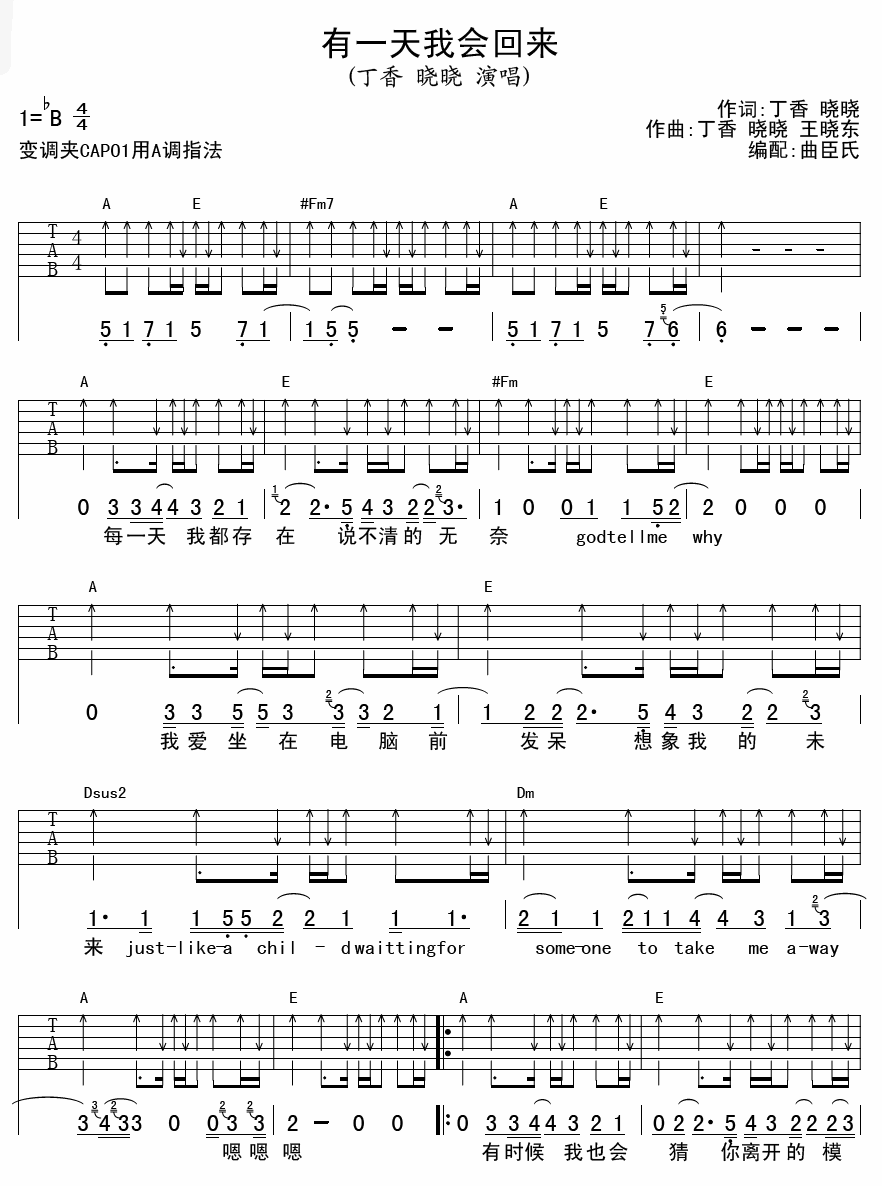 有一天我会回来吉他谱-1