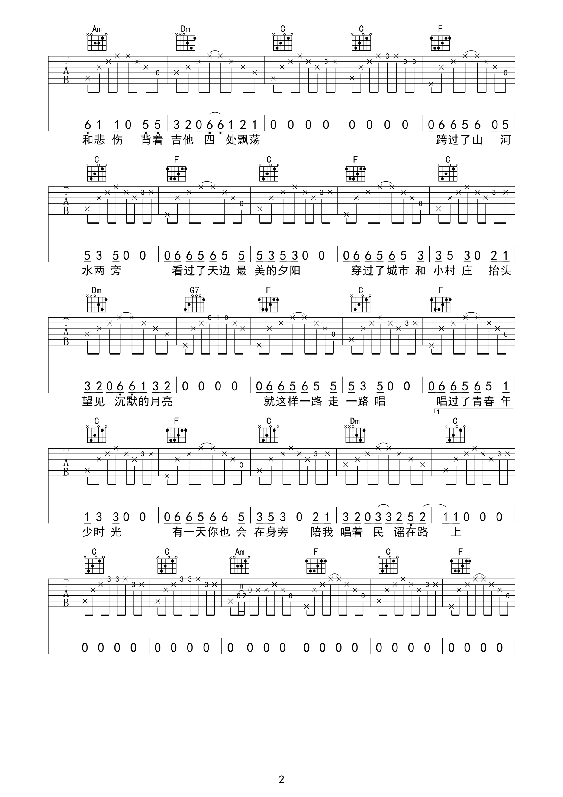民谣在路上吉他谱-2