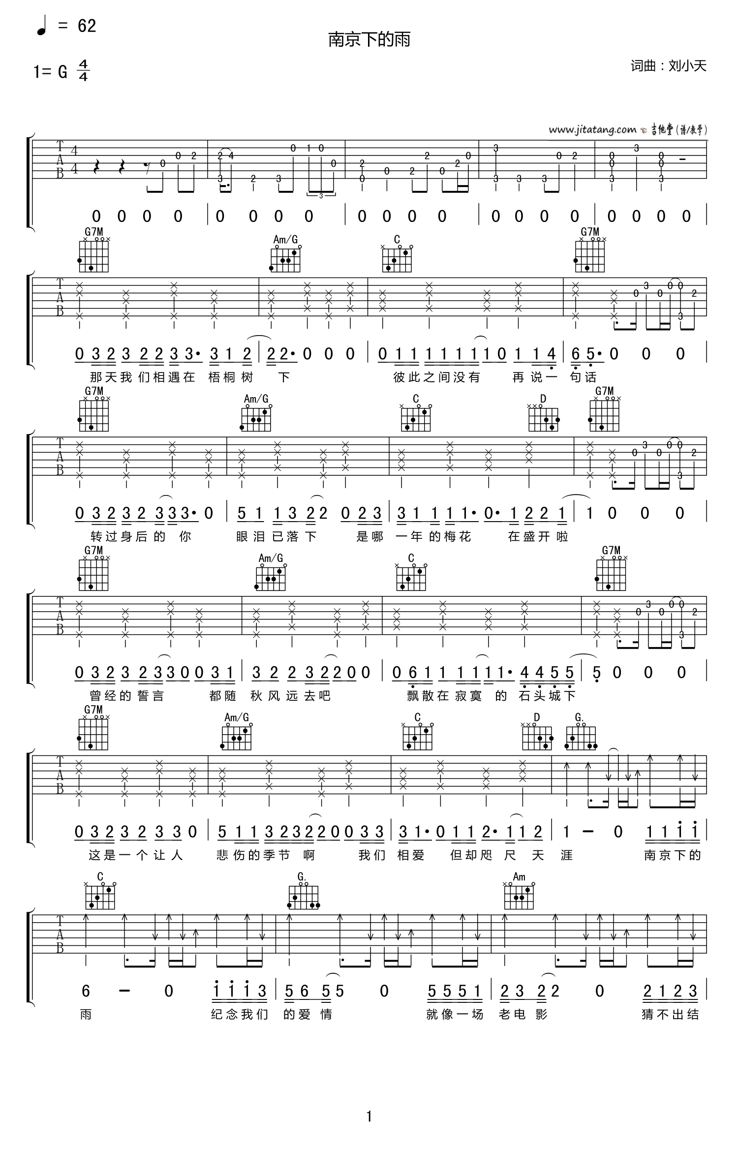 南京下的雨吉他谱-1