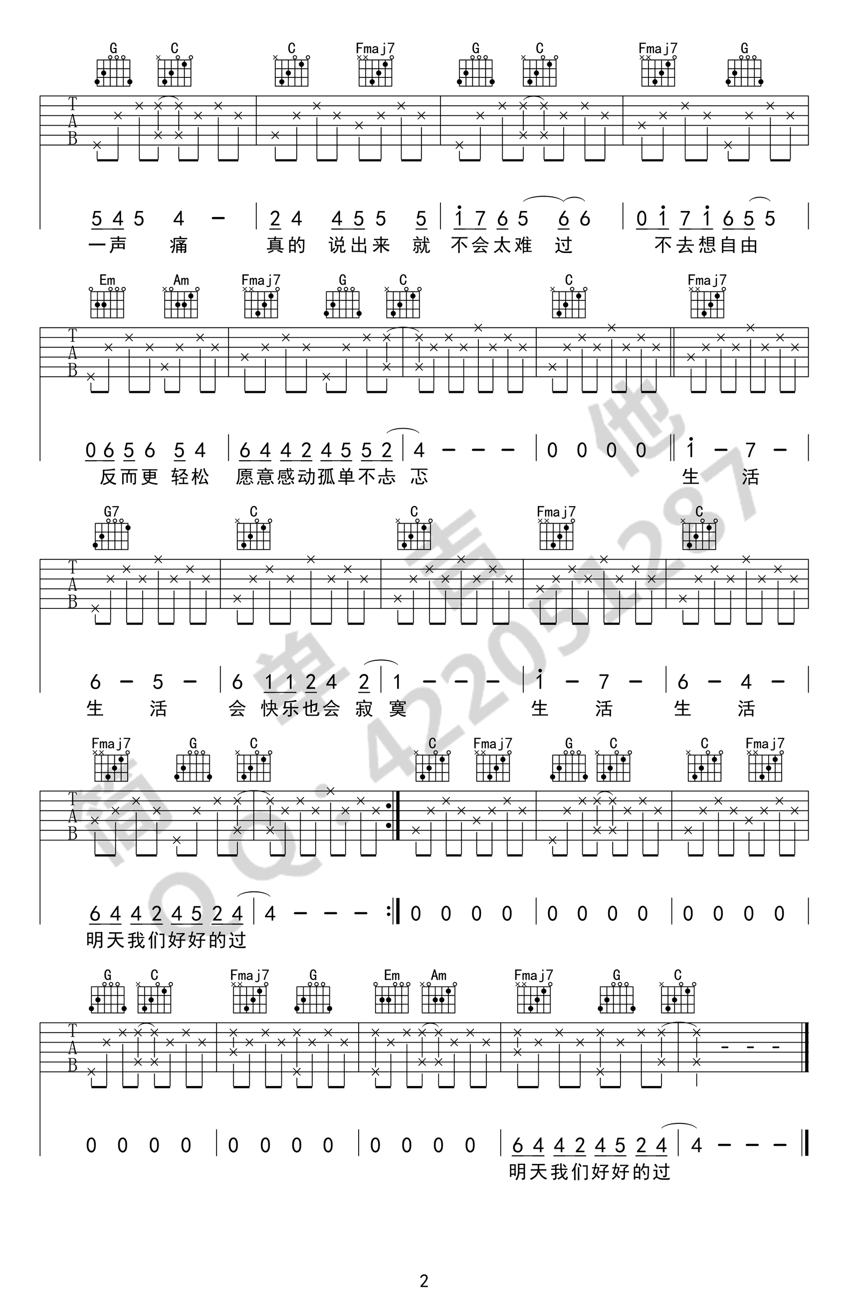 《儿歌吉他谱》_张悬_C调_吉他图片谱2张 | 吉他谱大全