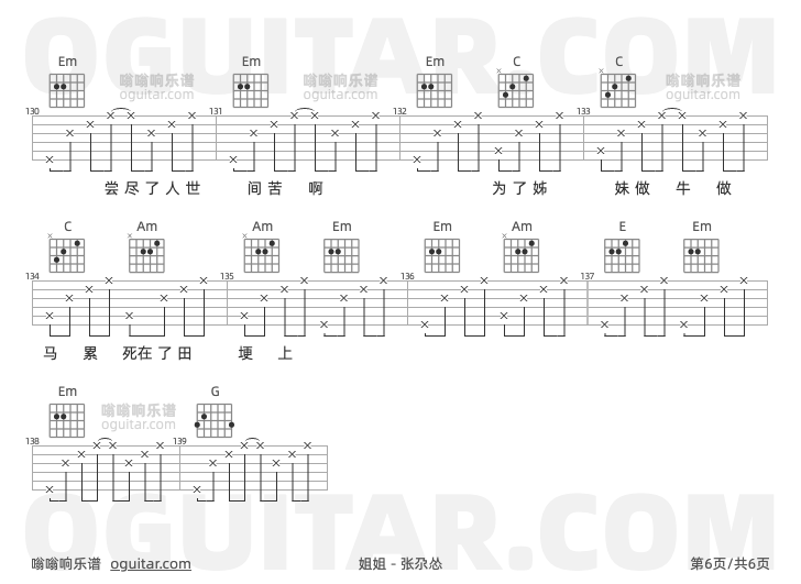 姐姐 张尕怂 吉他谱第6页