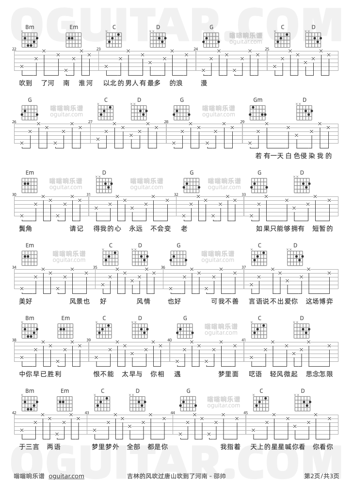 吉林的风吹过唐山吹到了河南 邵帅 吉他谱第2页