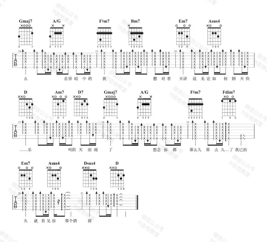 阴天快乐 G调原版编配 陈奕迅 吉他谱 和弦谱