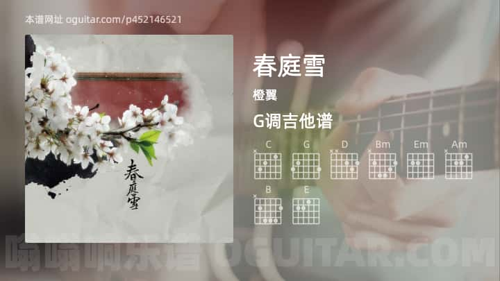 《春庭雪》吉他谱,简单G调弹唱教学,原版橙翼歌曲,4张六线指弹简谱图