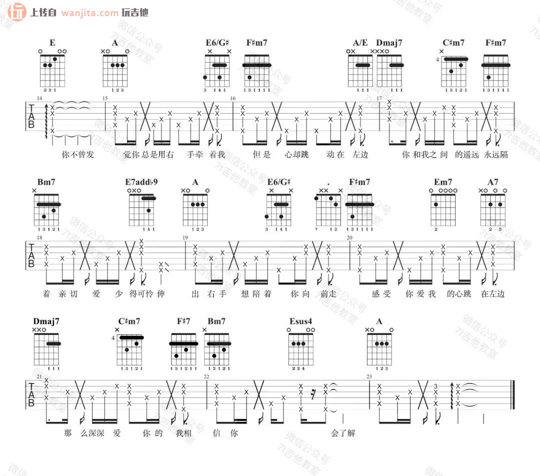 左边吉他谱-杨丞琳-简单版弹唱谱-图片谱-吉他控