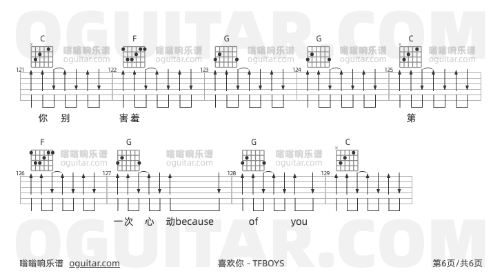 喜欢你 TFBOYS 吉他谱第6页