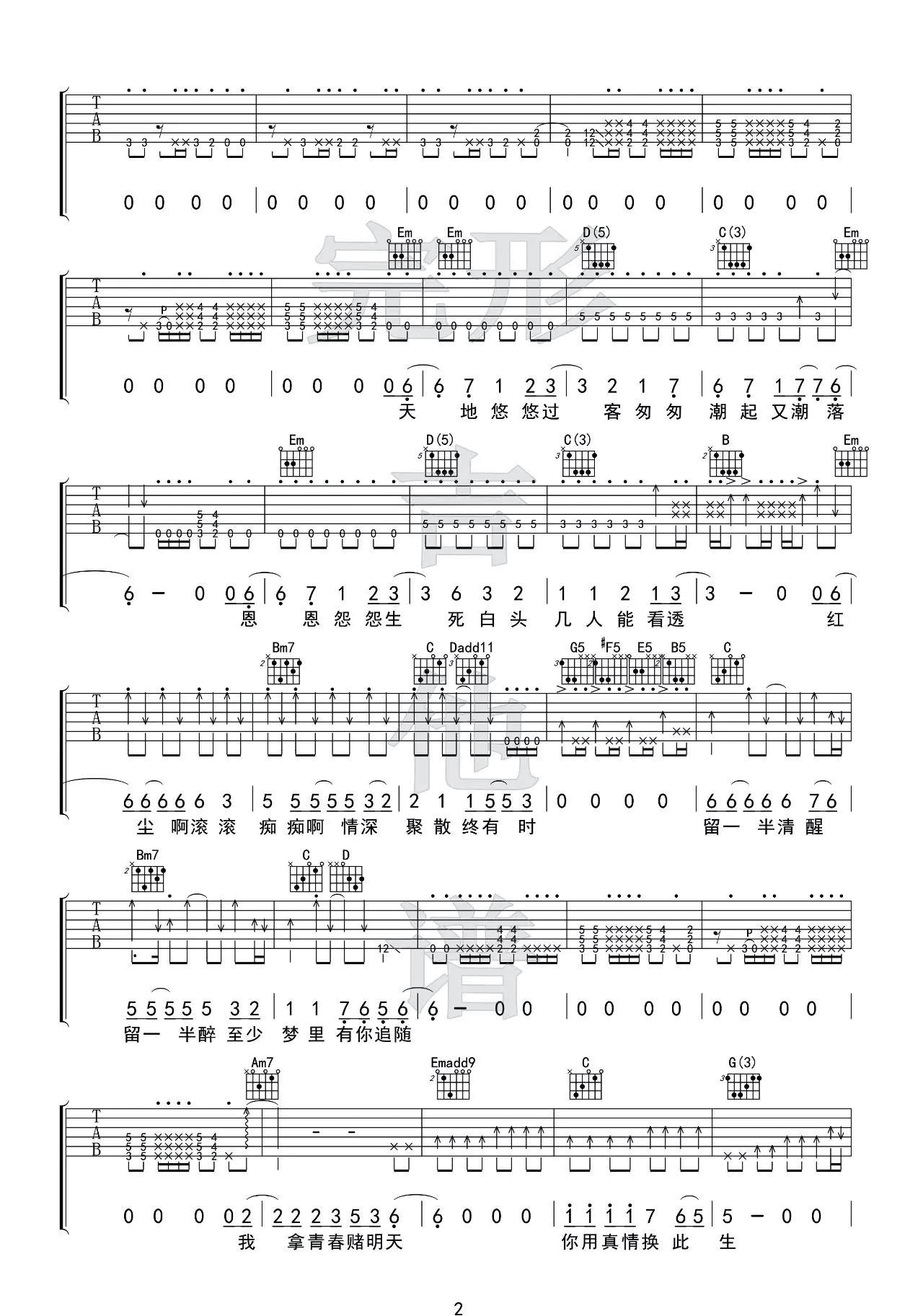 叶倩文《潇洒走一回》吉他谱_C调吉他弹唱谱 - 打谱啦