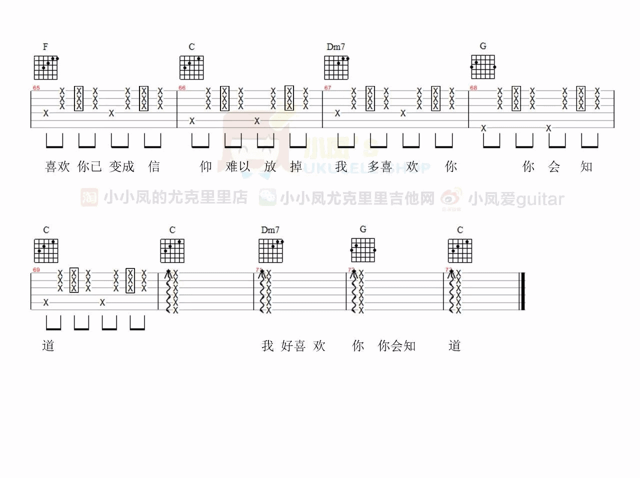 我多喜欢你,你会知道吉他谱,原版王俊琪歌曲,简单C调弹唱教学,网络转载版六线指弹简谱图 - 吉他谱 - 中国曲谱网