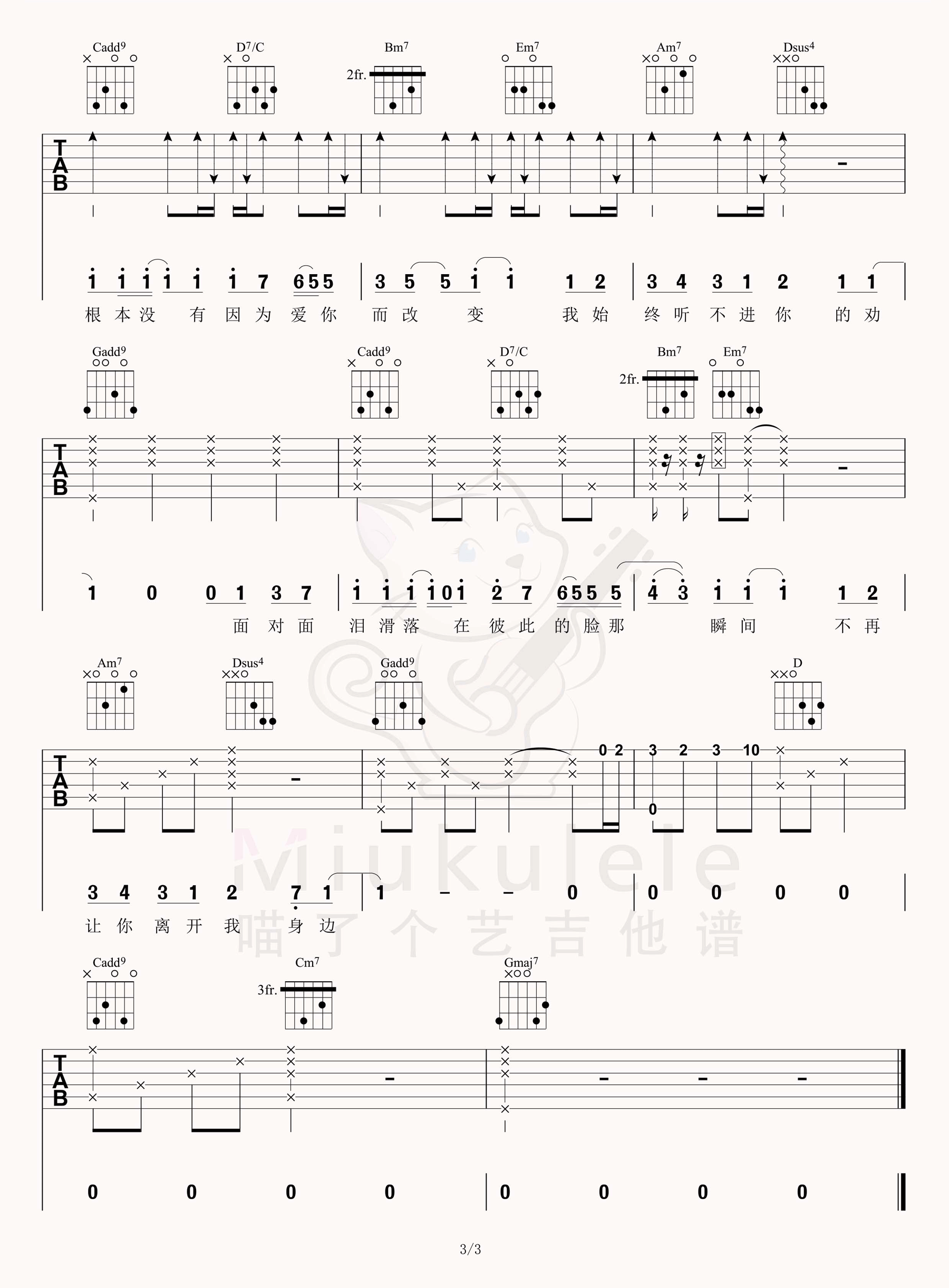 [抖音热歌] 唧唧JIJI《一点点》吉他谱 - 抖音吉他谱 - 吉他之家