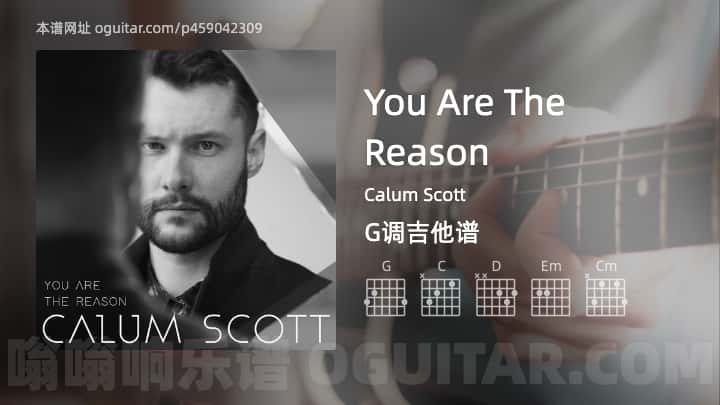 《You Are The Reason》吉他谱,简单G调弹唱教学,原版Calum Scott歌曲,4张六线指弹简谱图