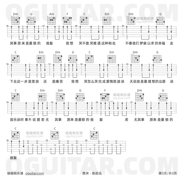 想哭 陈奕迅 吉他谱第3页
