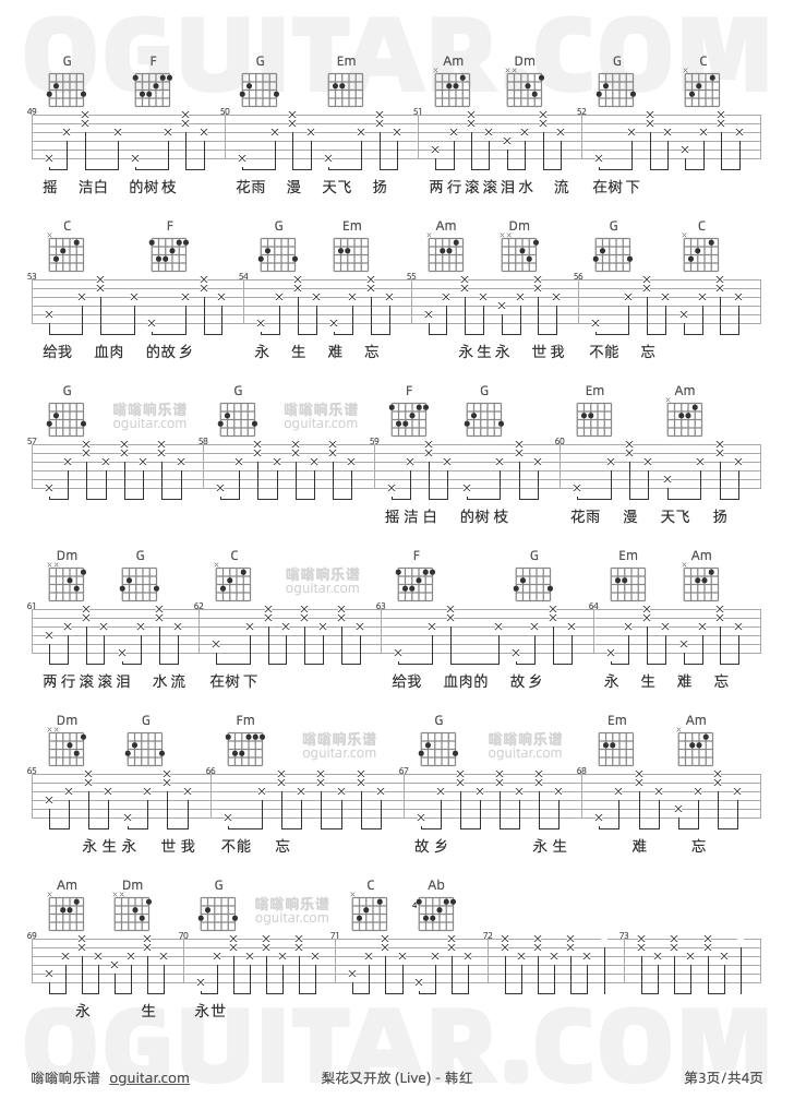 梨花又开放 (Live) 韩红 吉他谱第3页