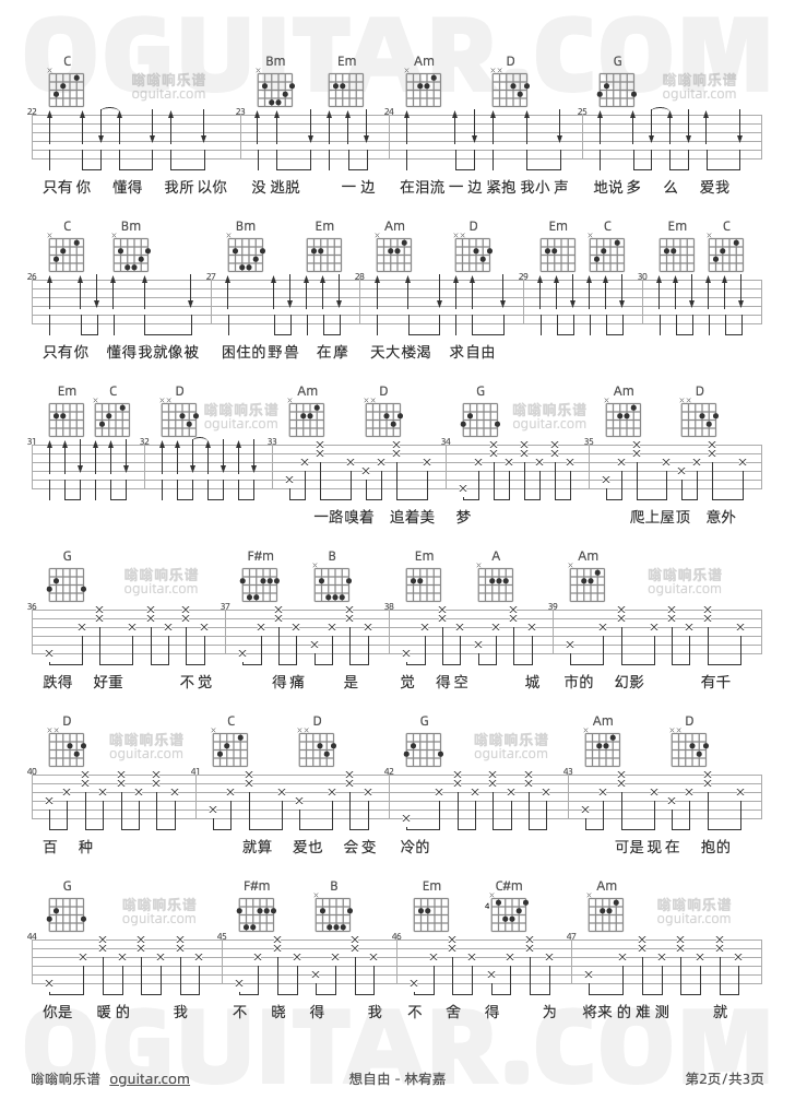 想自由 林宥嘉 吉他谱第2页