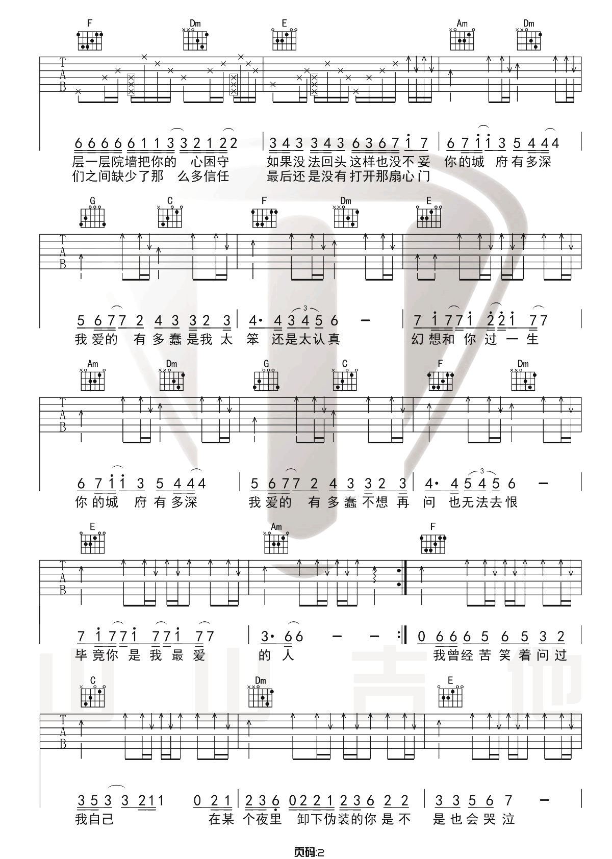 《城府》吉他弹唱F调版 - 许嵩 | jitaq 吉他库