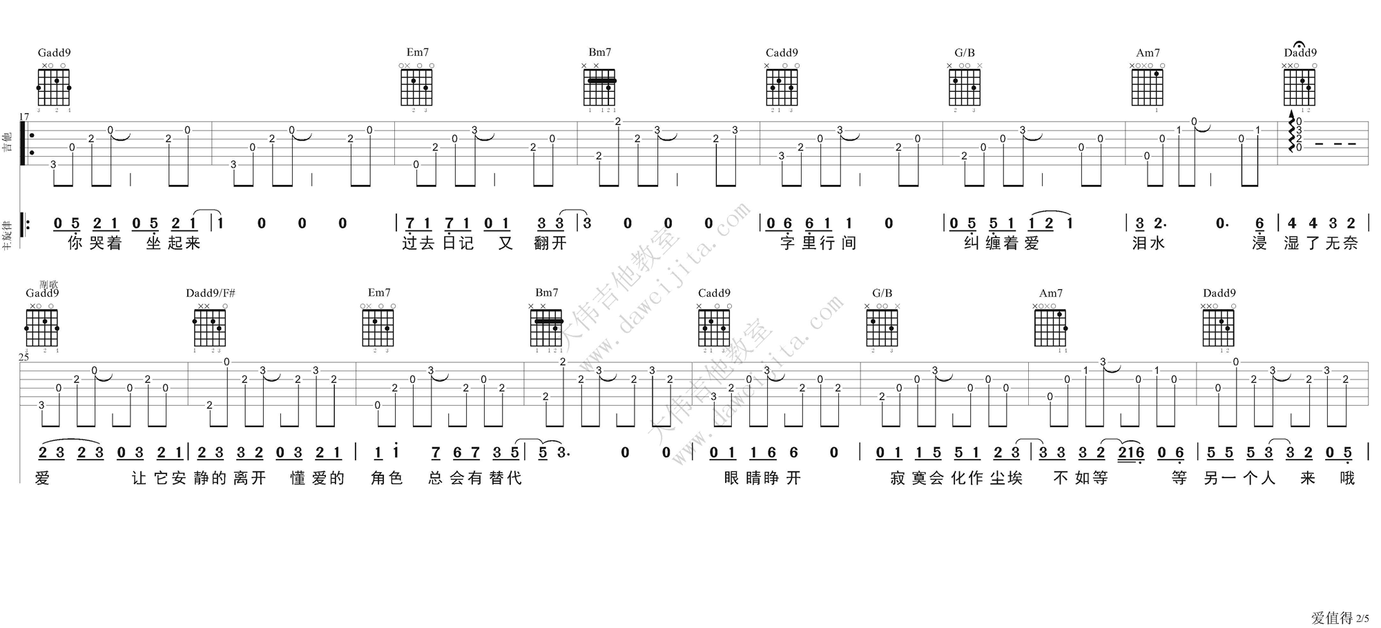 爱值得吉他谱-2