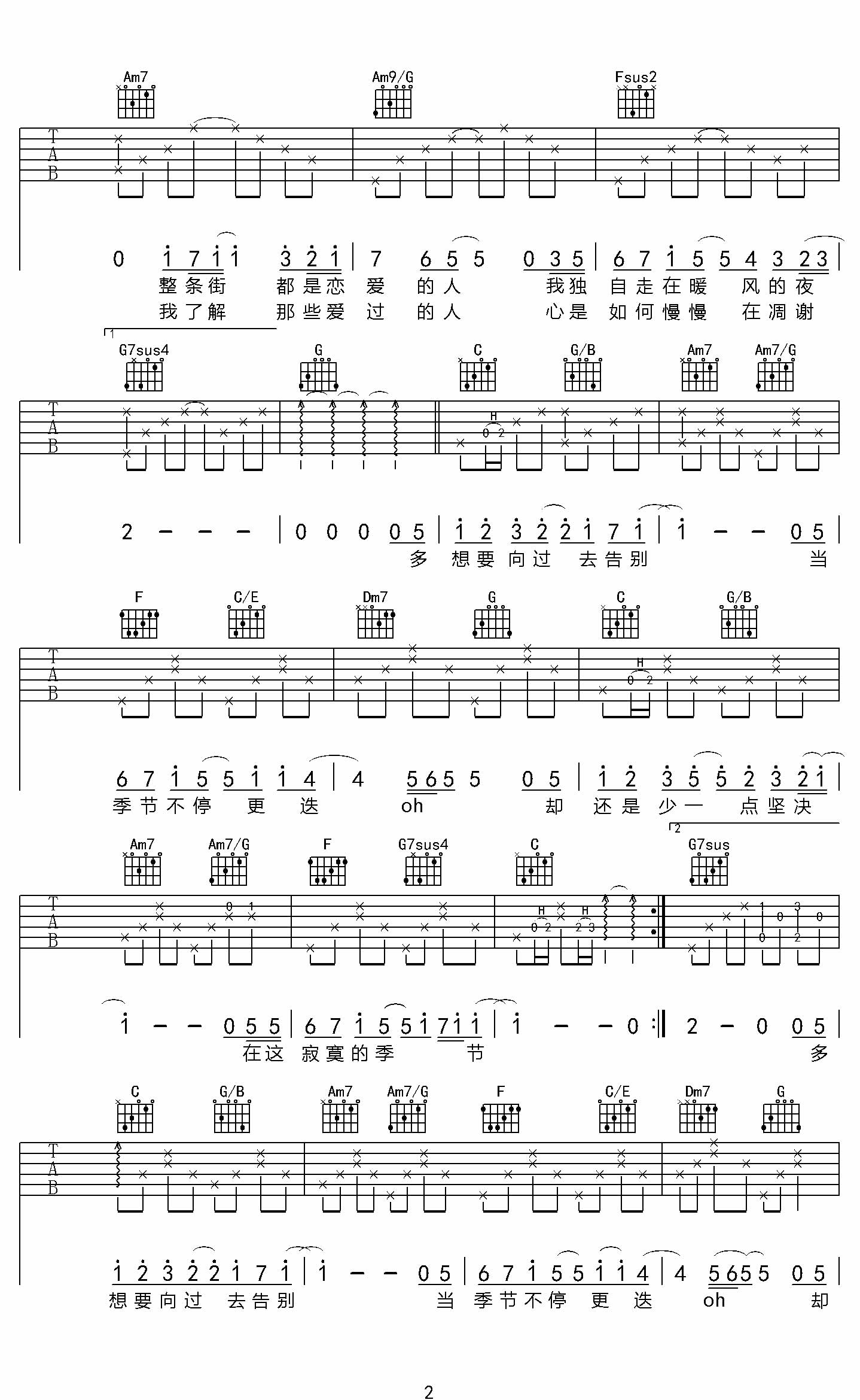 陶喆 寂寞的季节|吉他谱