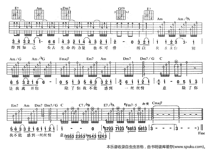 我只在乎你-版本二 吉他谱