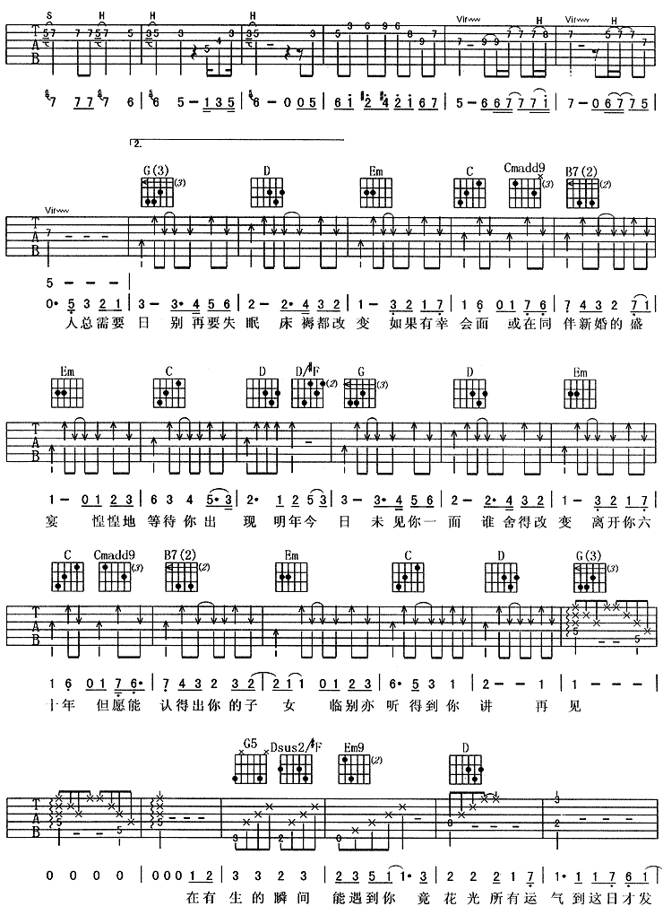 明年今日（十年） 吉他谱