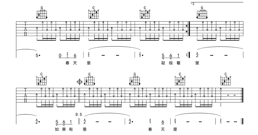 《春天里吉他谱》_张靓颖_E调 图四