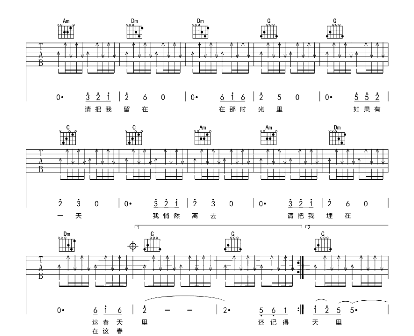 《春天里吉他谱》_张靓颖_E调 图三