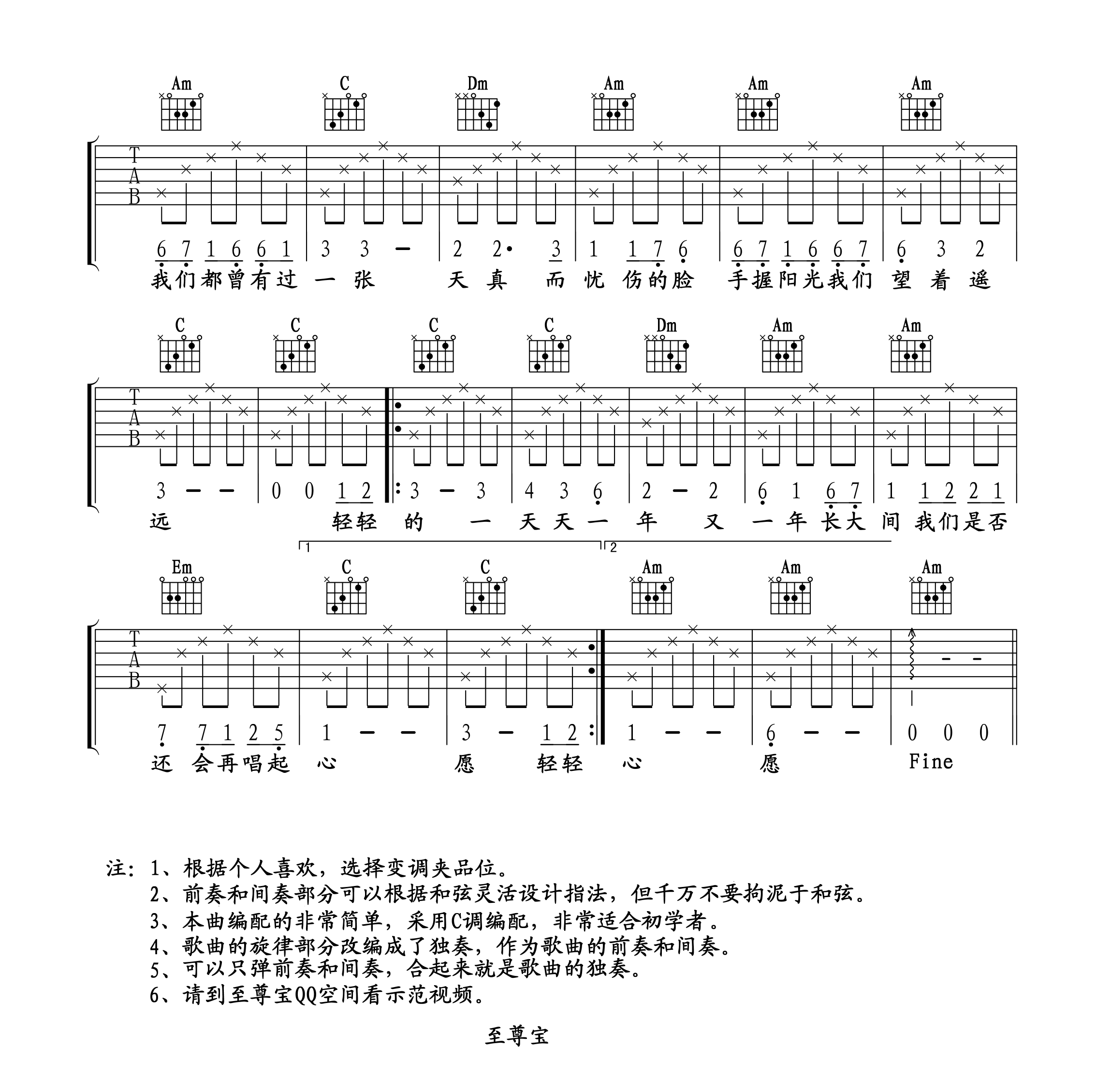 《心愿吉他谱》_四个女生__图片普完整版_C调 图三