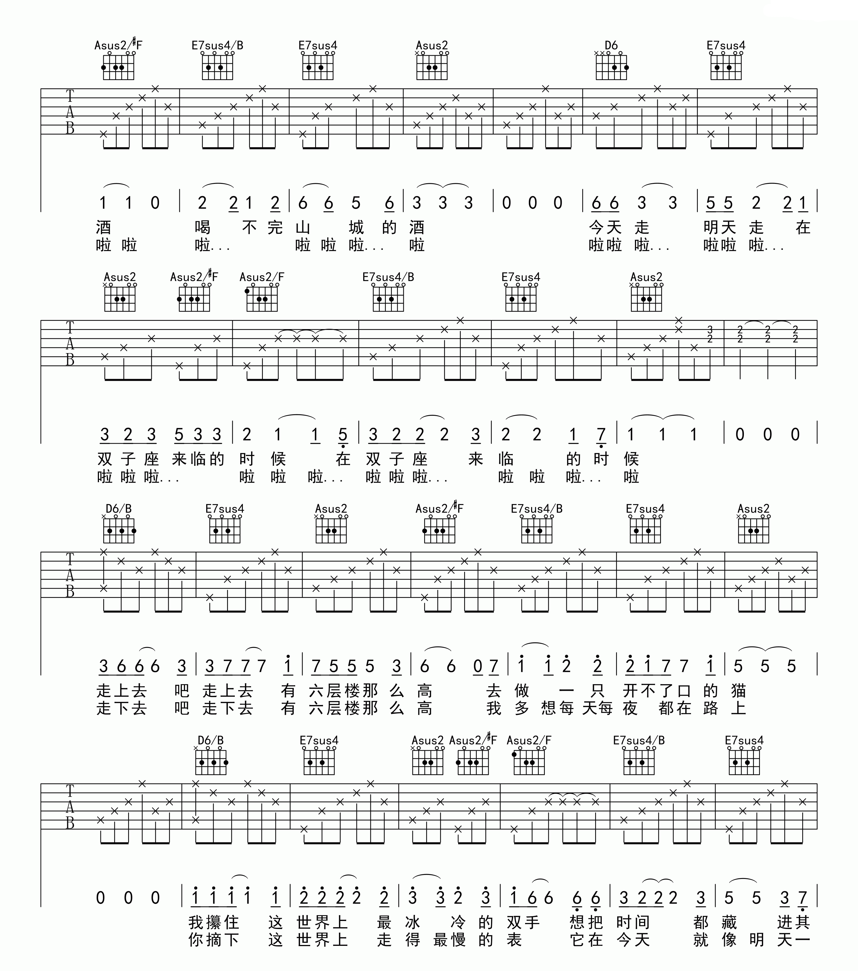 《六层楼吉他谱》_宋冬野__A调吉他弹唱谱完整版_A调 图二