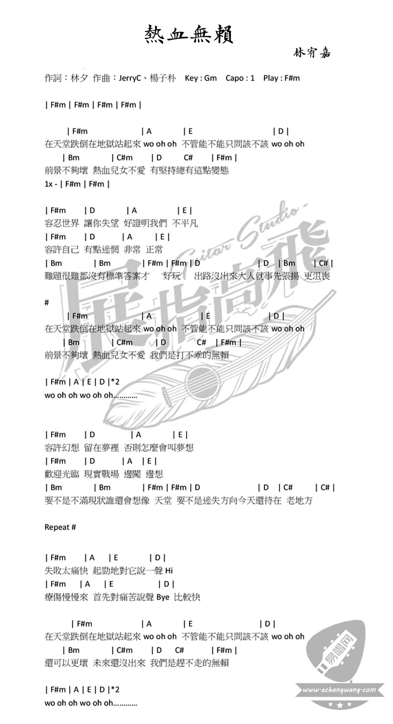 林宥嘉 热血无赖吉他谱