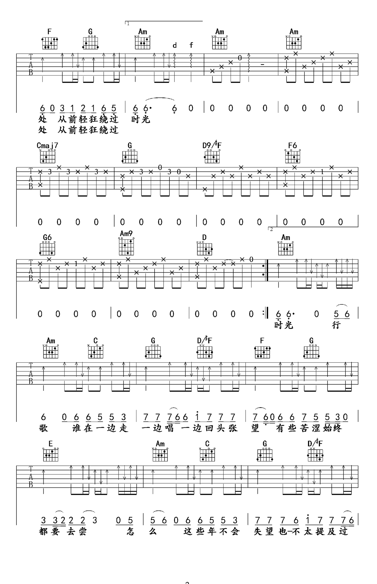 男声版行歌六线谱初级版_陈鸿宇吉他和弦谱C调_男生简易弹唱版undefined调 - 吉他简谱