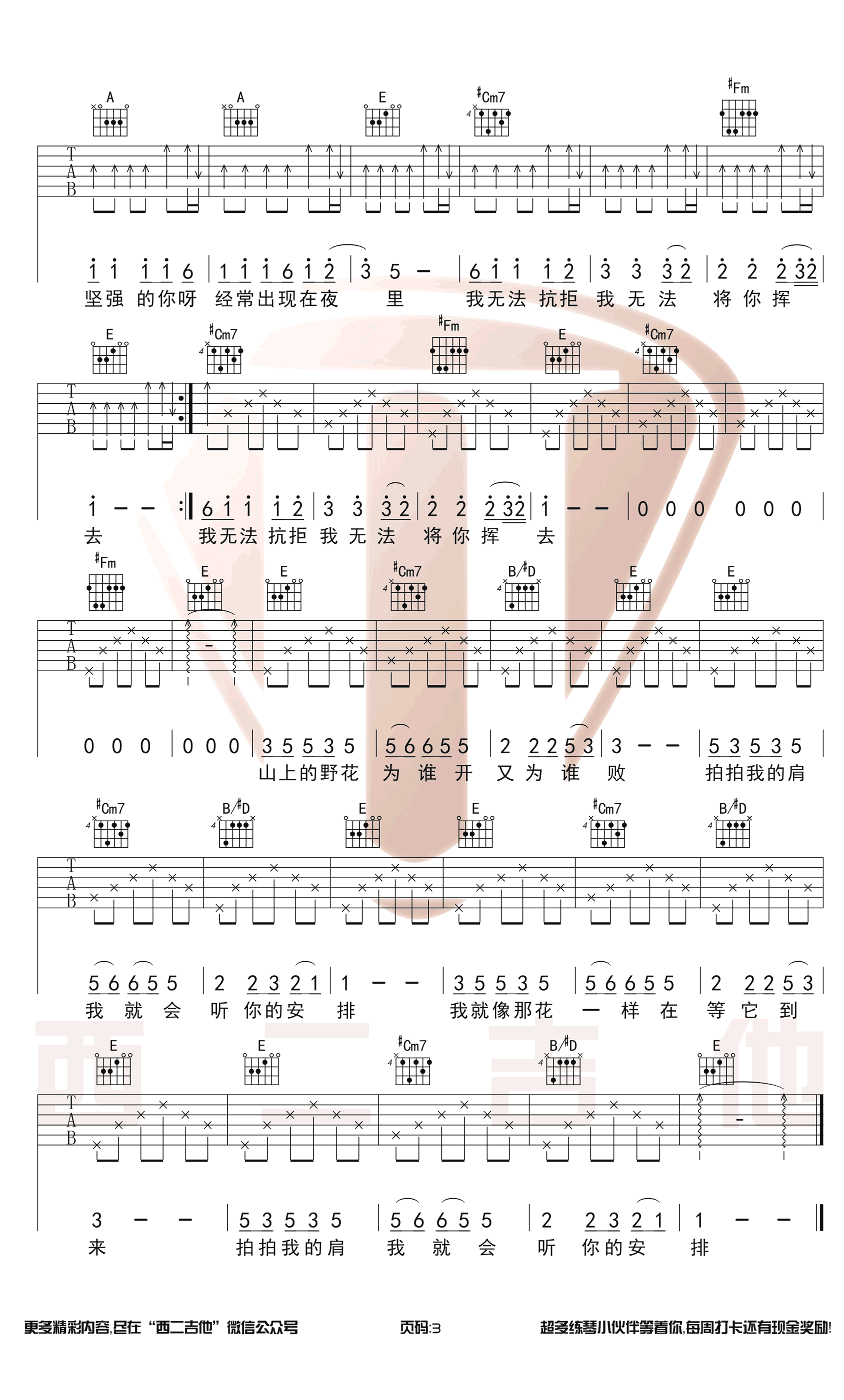 野花吉他谱 原版六线谱