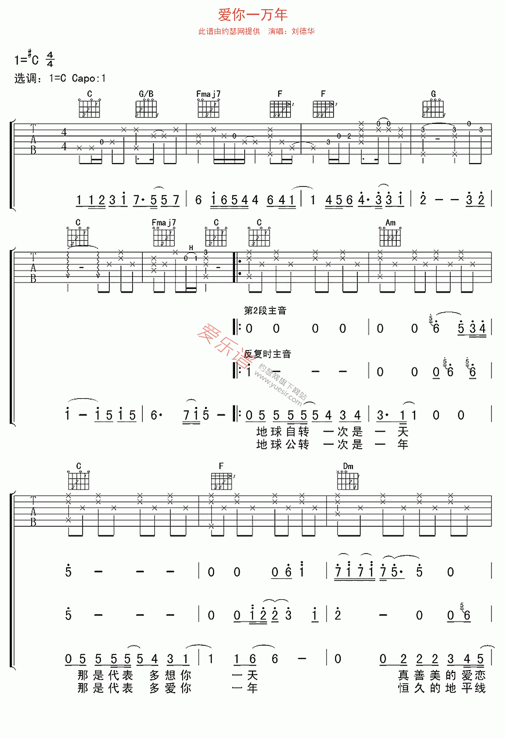 卢广仲 我爱你 吉他谱 C调指法D调六线吉他谱-虫虫吉他谱免费下载