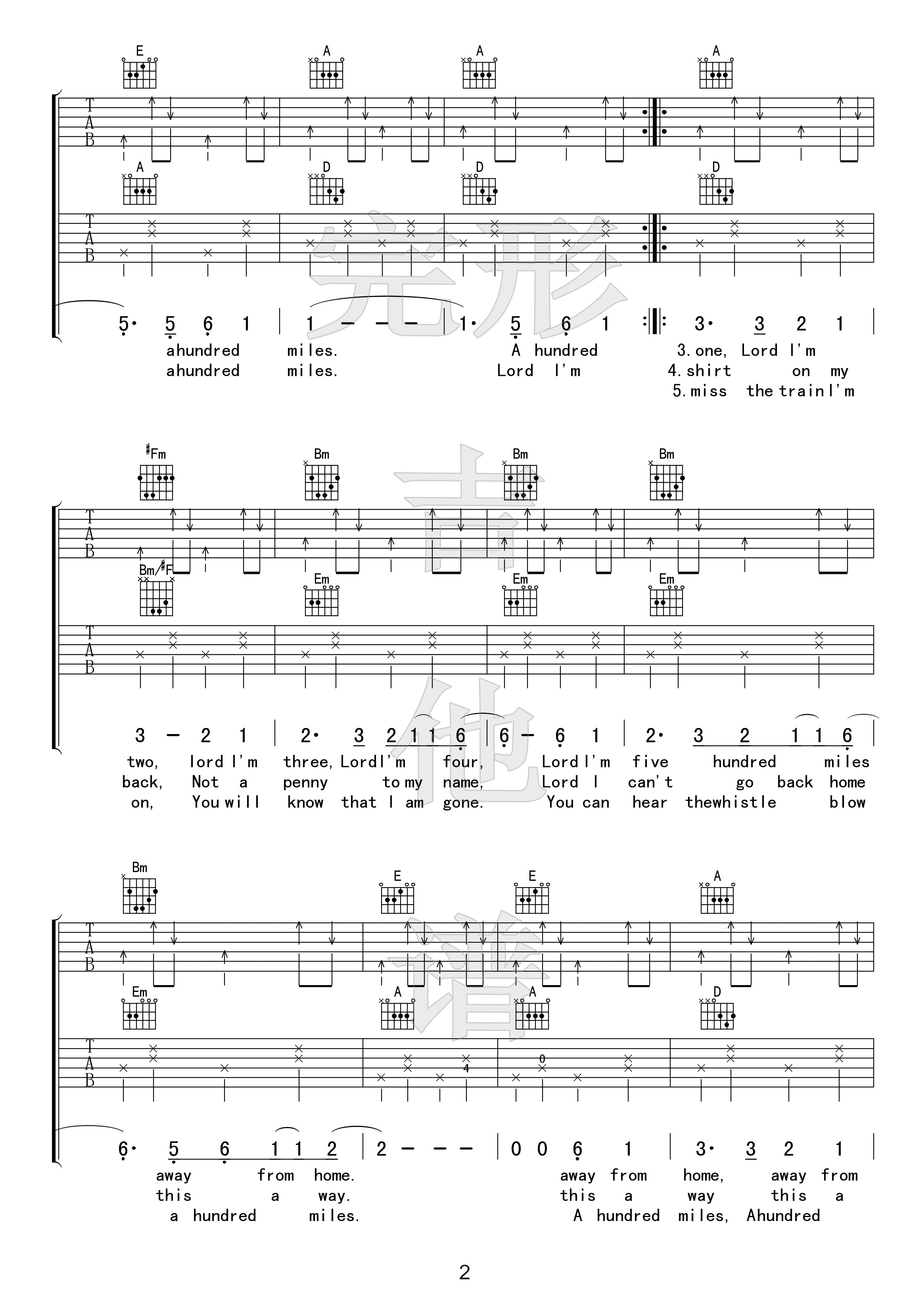 《500 miles/五百英里吉他谱》_Hedy_A调 图二