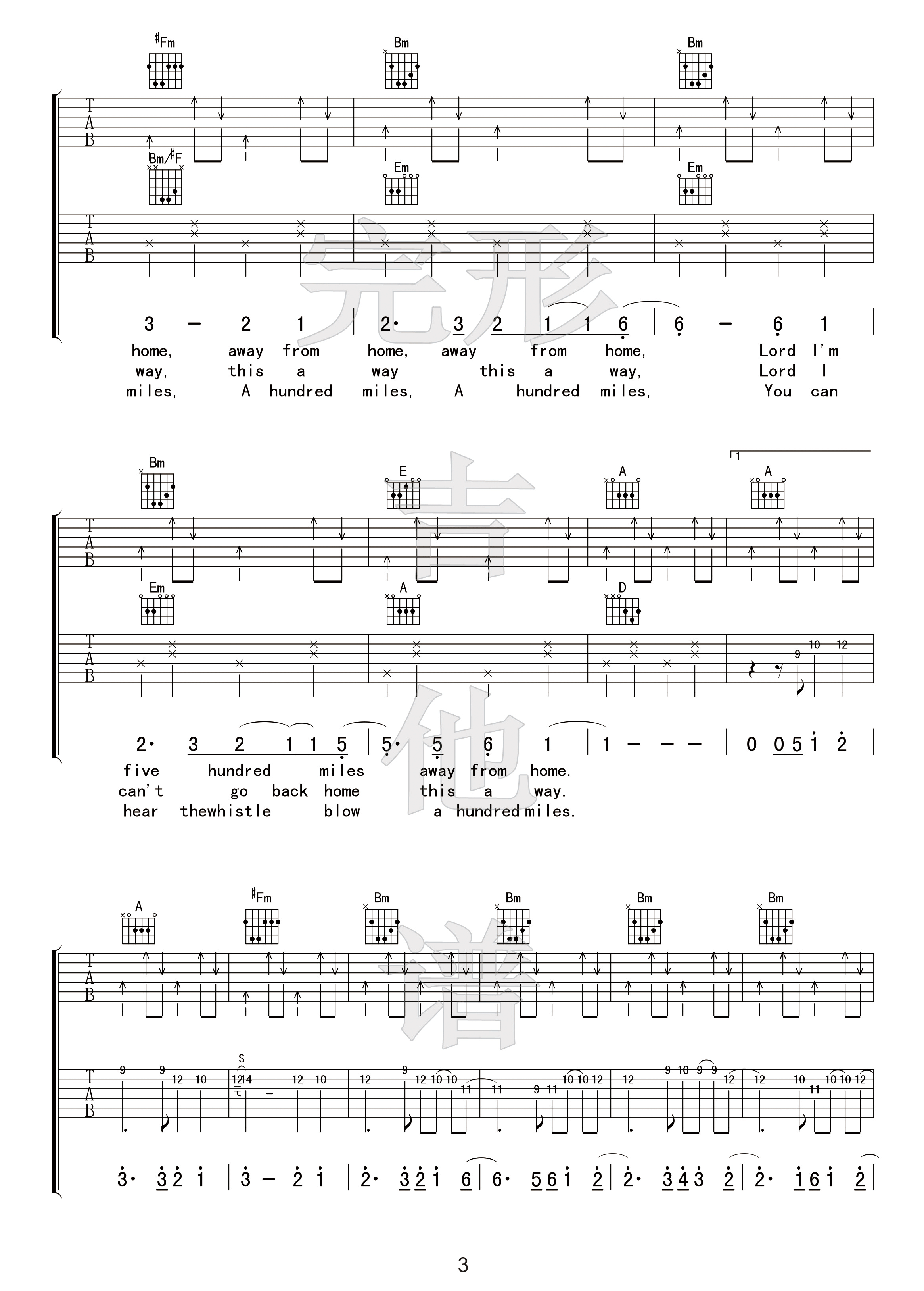 《500 miles/五百英里吉他谱》_Hedy_A调 图三