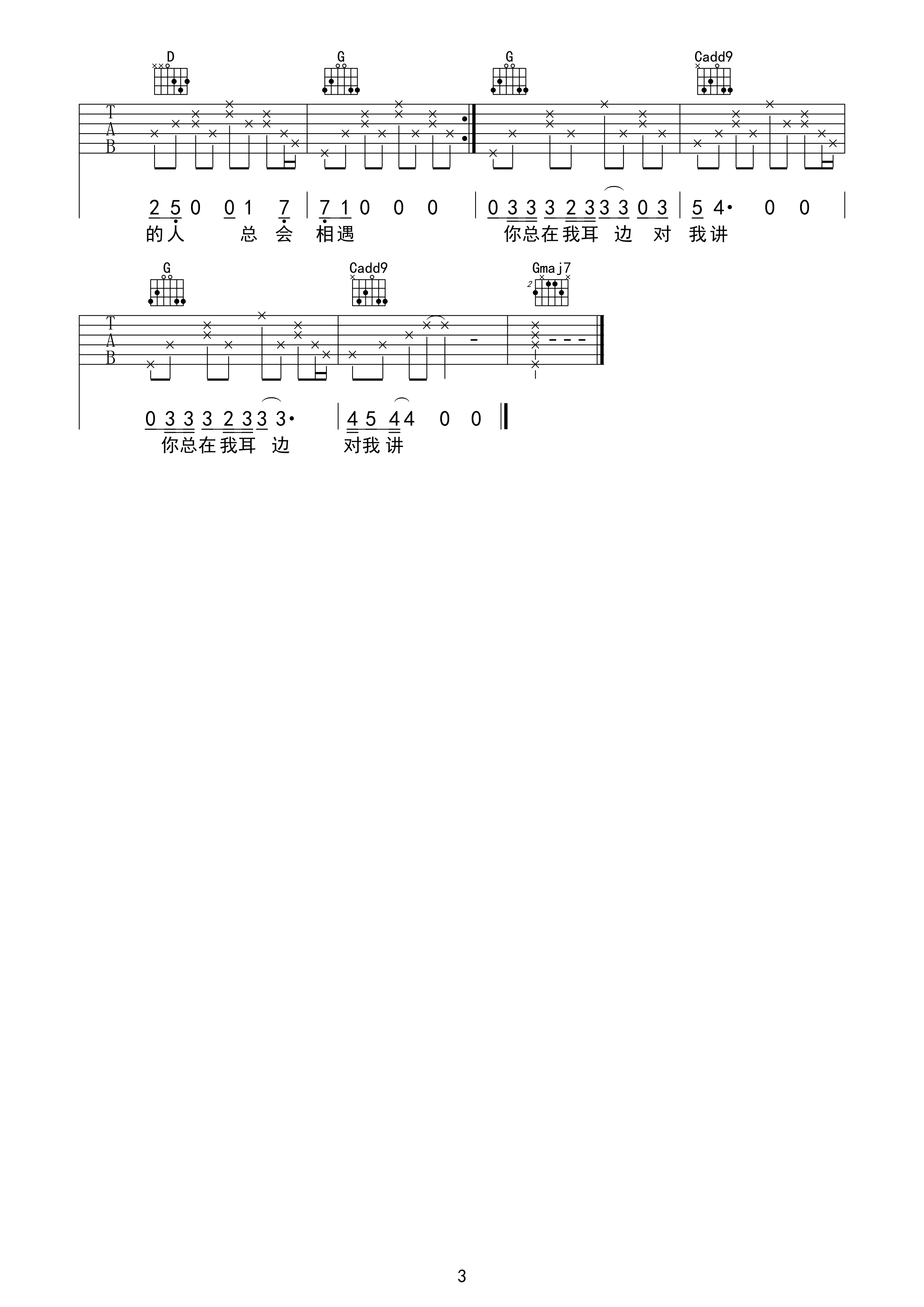 《孤独的人总会相遇吉他谱》_张荡荡_A调 图三