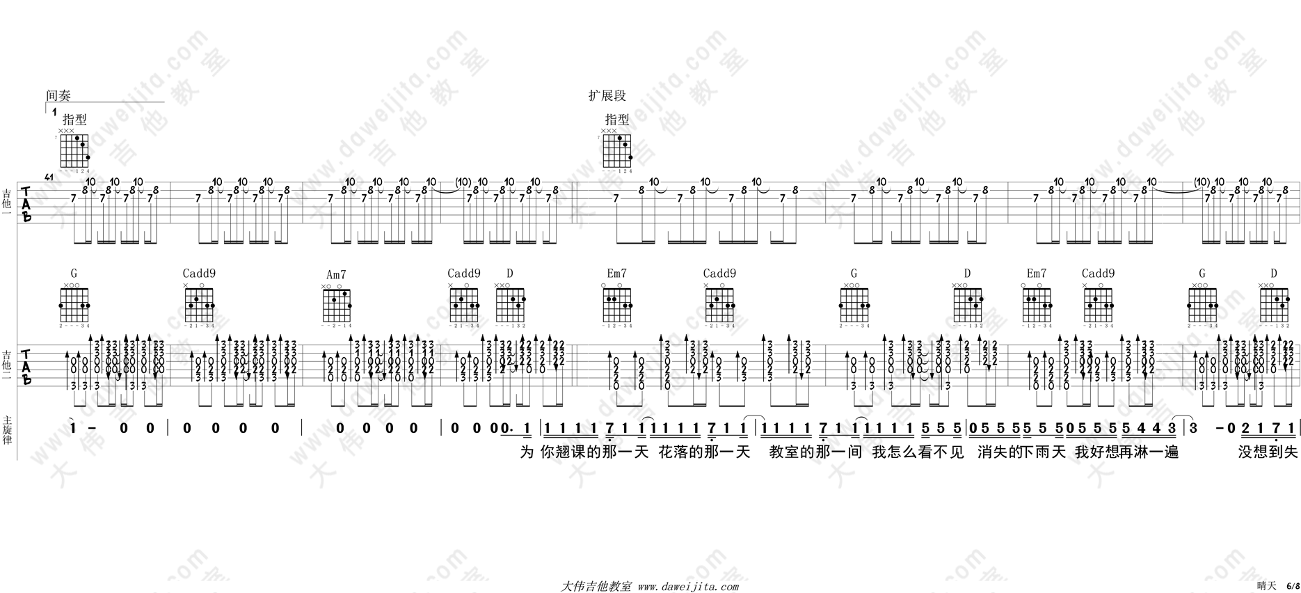 《晴天吉他谱》_周杰伦_G调 图6