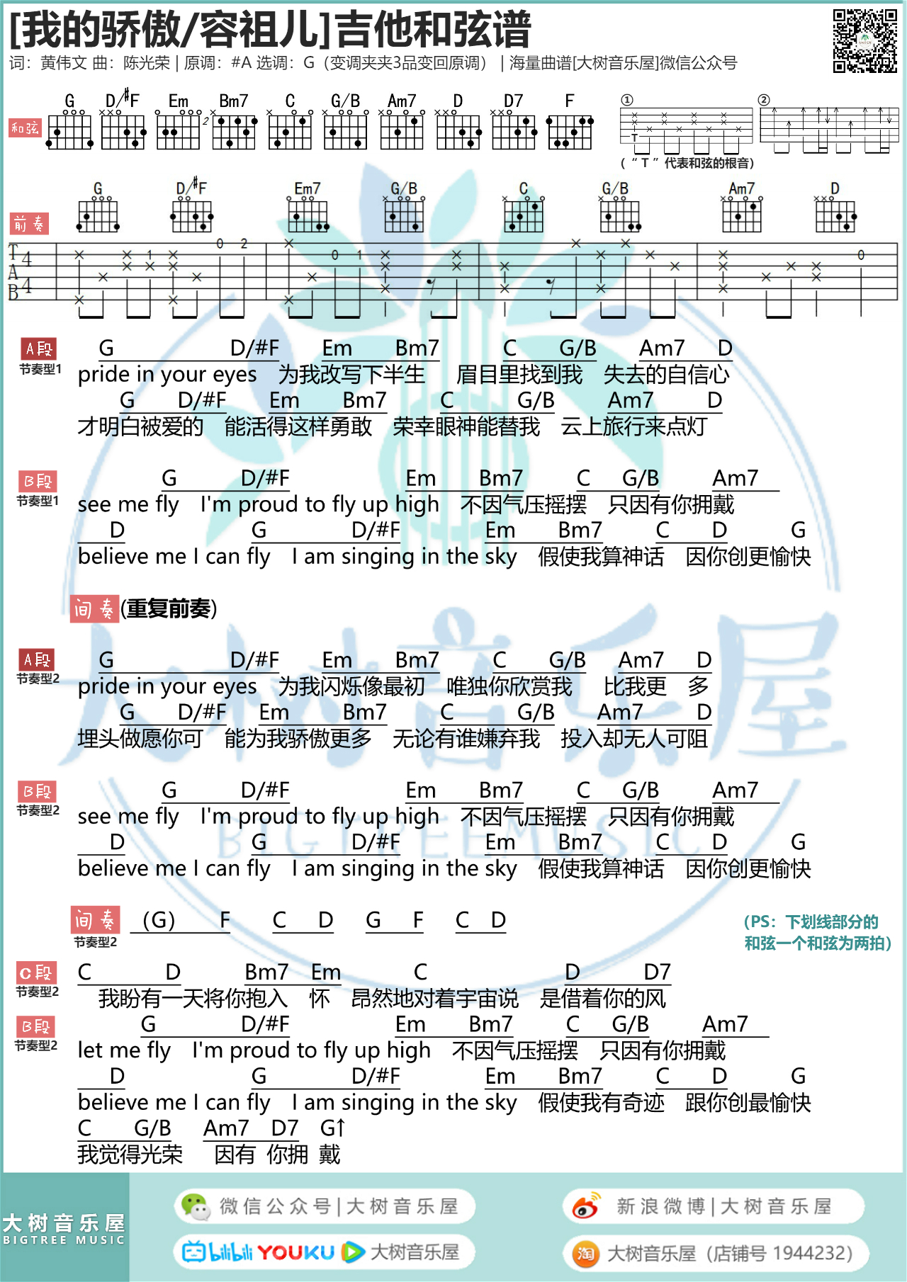 挥着翅膀的女孩 吉他谱