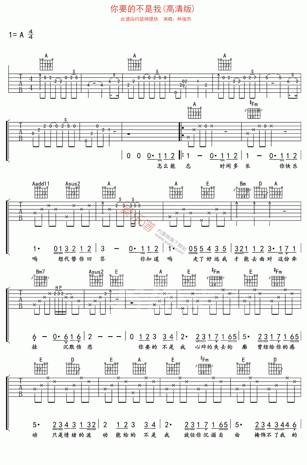 林啟得《我不是你的宋冬野》吉他谱_超原版C调六线谱-吉他派