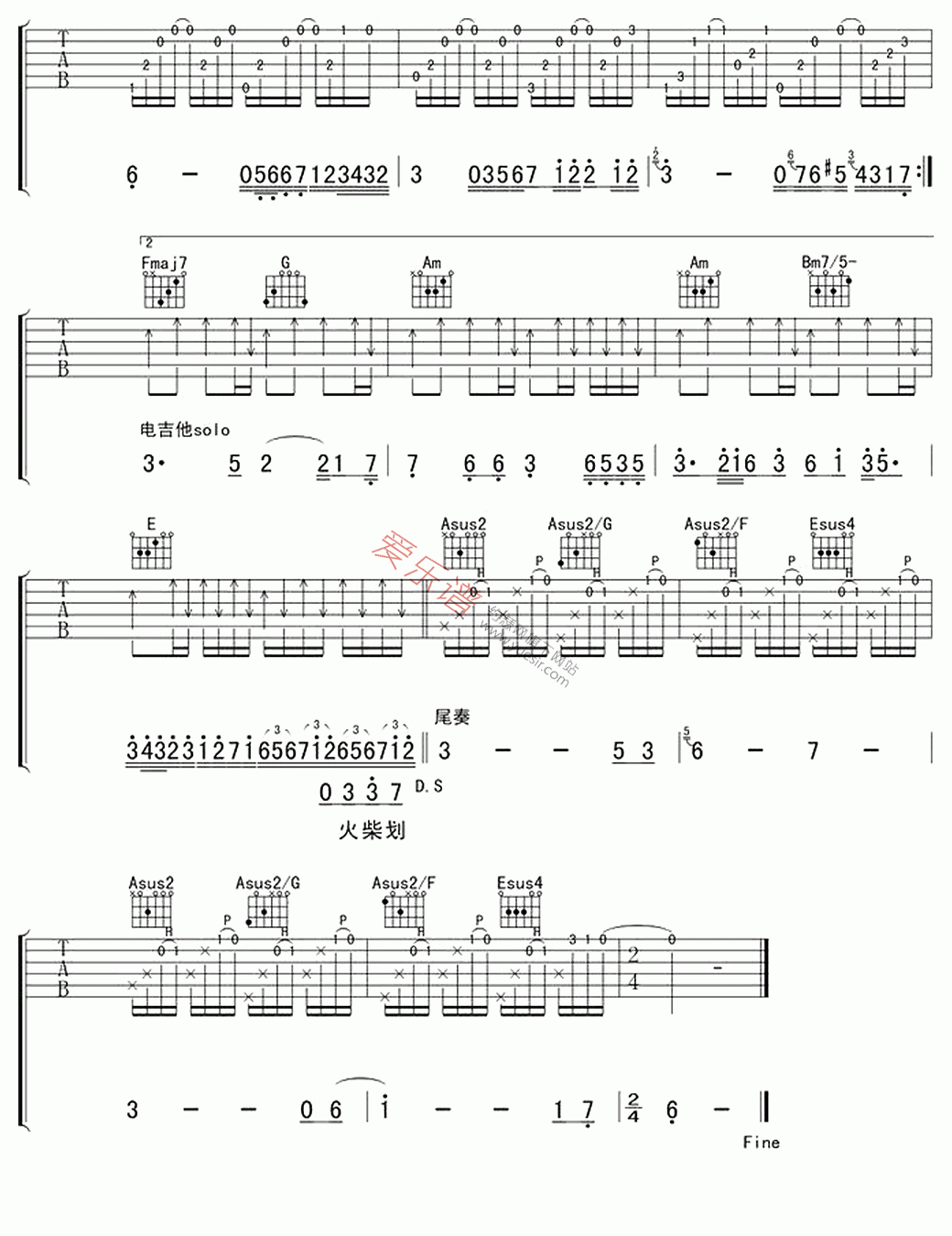 胡夏《燃点》 吉他谱