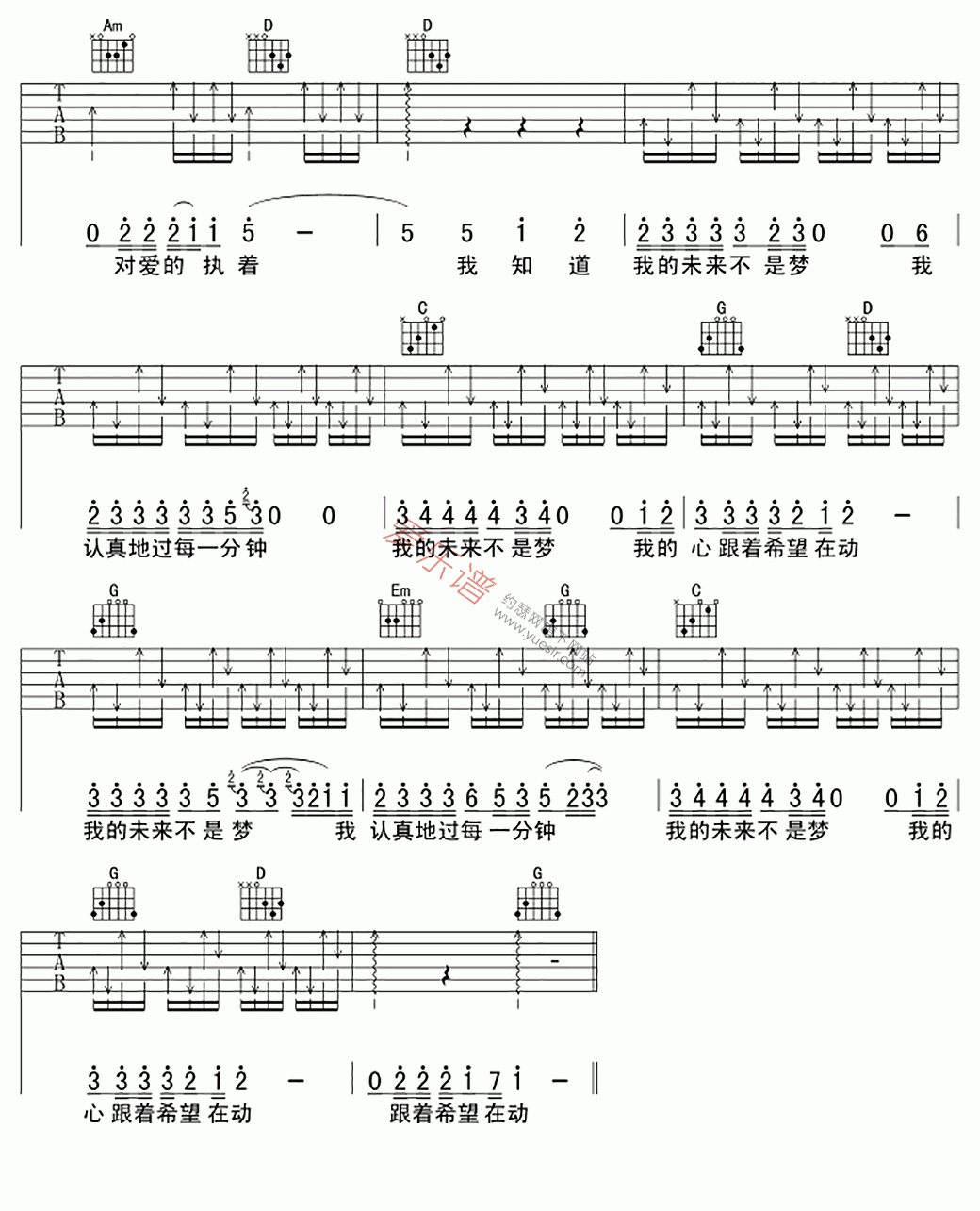 我的未来不是梦吉他谱-张雨生-C调超原版-吉他弹唱六线谱-吉他控
