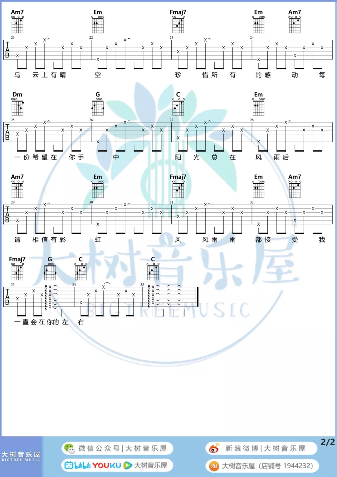 阳光总在风雨后 吉他谱