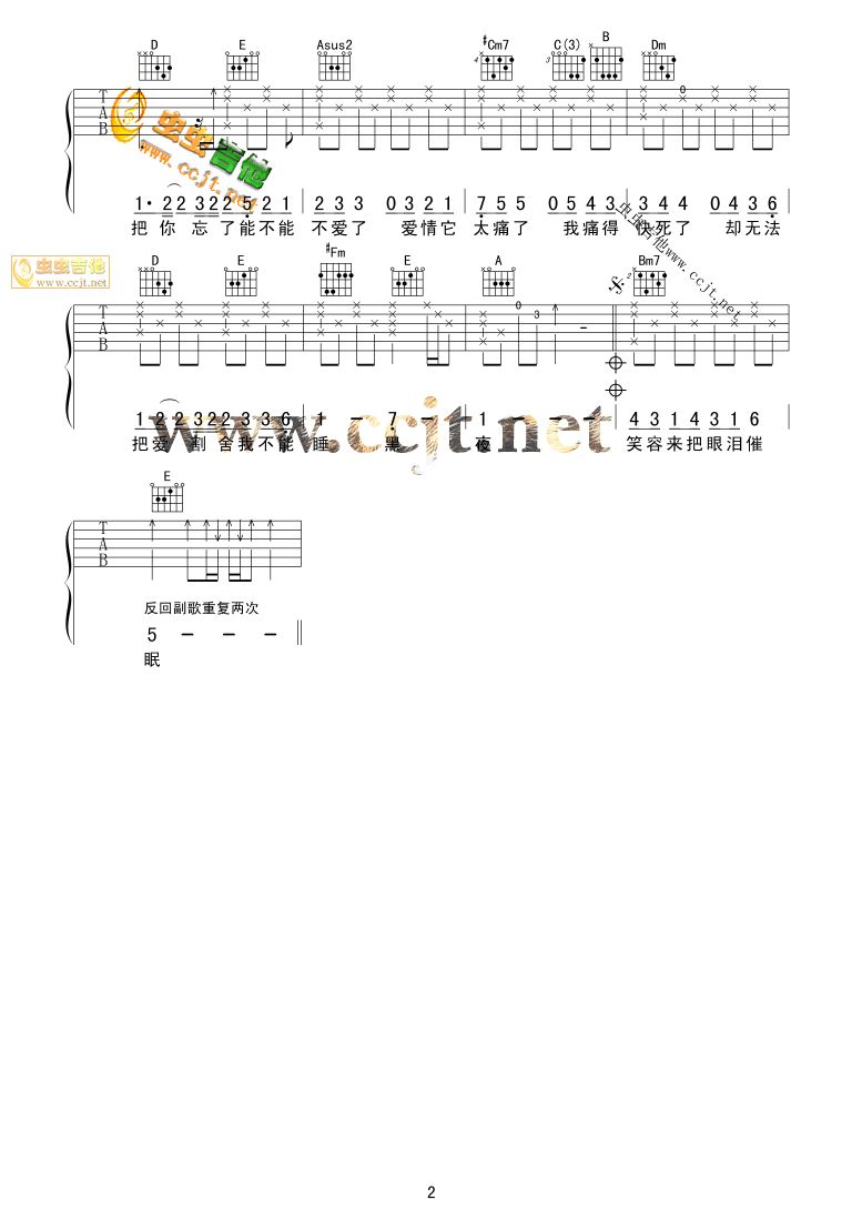 《爱太痛吉他谱》_吴克群_未知调 图二