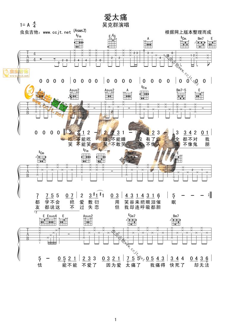 《爱太痛吉他谱》_吴克群_未知调 图一