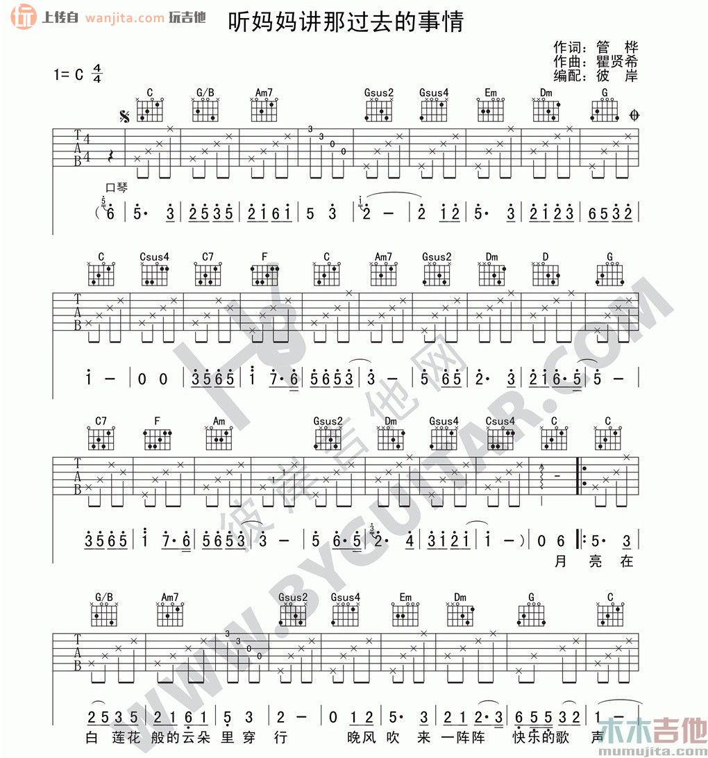 听妈妈讲过去的事情吉他谱,原版歌曲,简单未知调弹唱教学,六线谱指弹简谱2张图