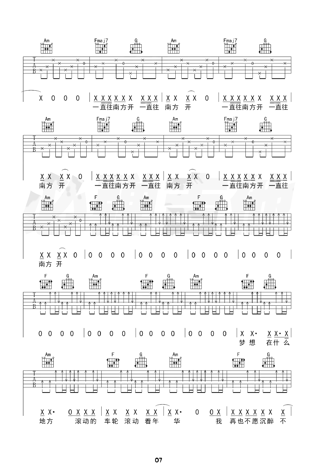 公路之歌吉他谱_痛仰乐队_C调原调版吉他谱附教程 - 吉他园地