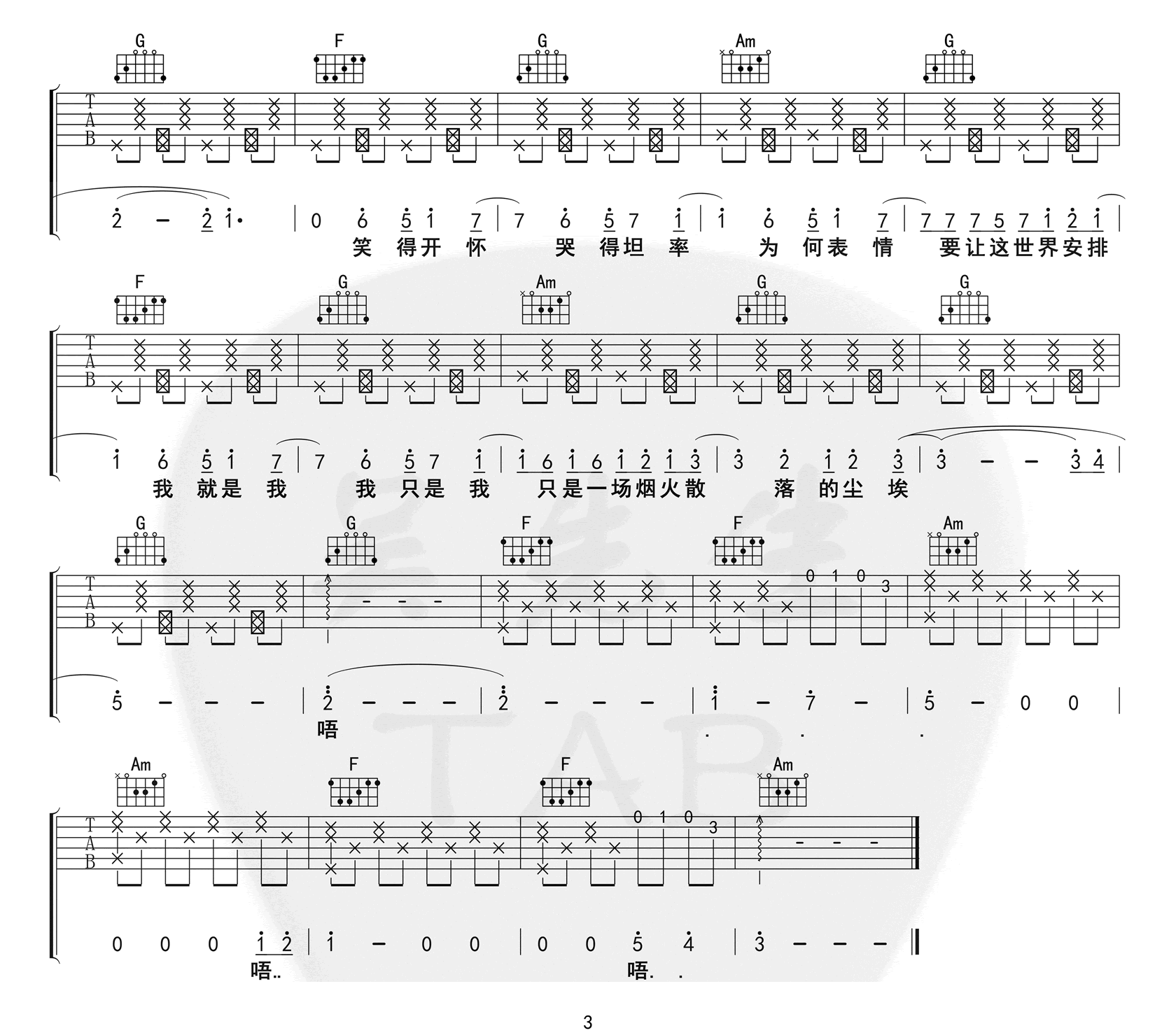 《烟火里的尘埃吉他谱》_华晨宇_C调 图三