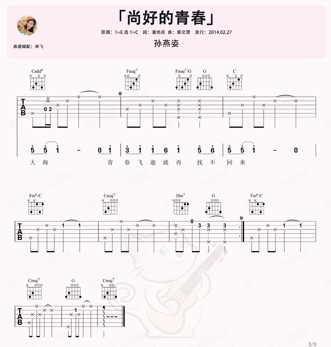 《尚好的青春吉他谱》_孙燕姿_C调 图三