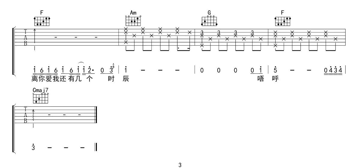 《祝你爱我到天荒地老吉他谱》_颜人中_C调 图三