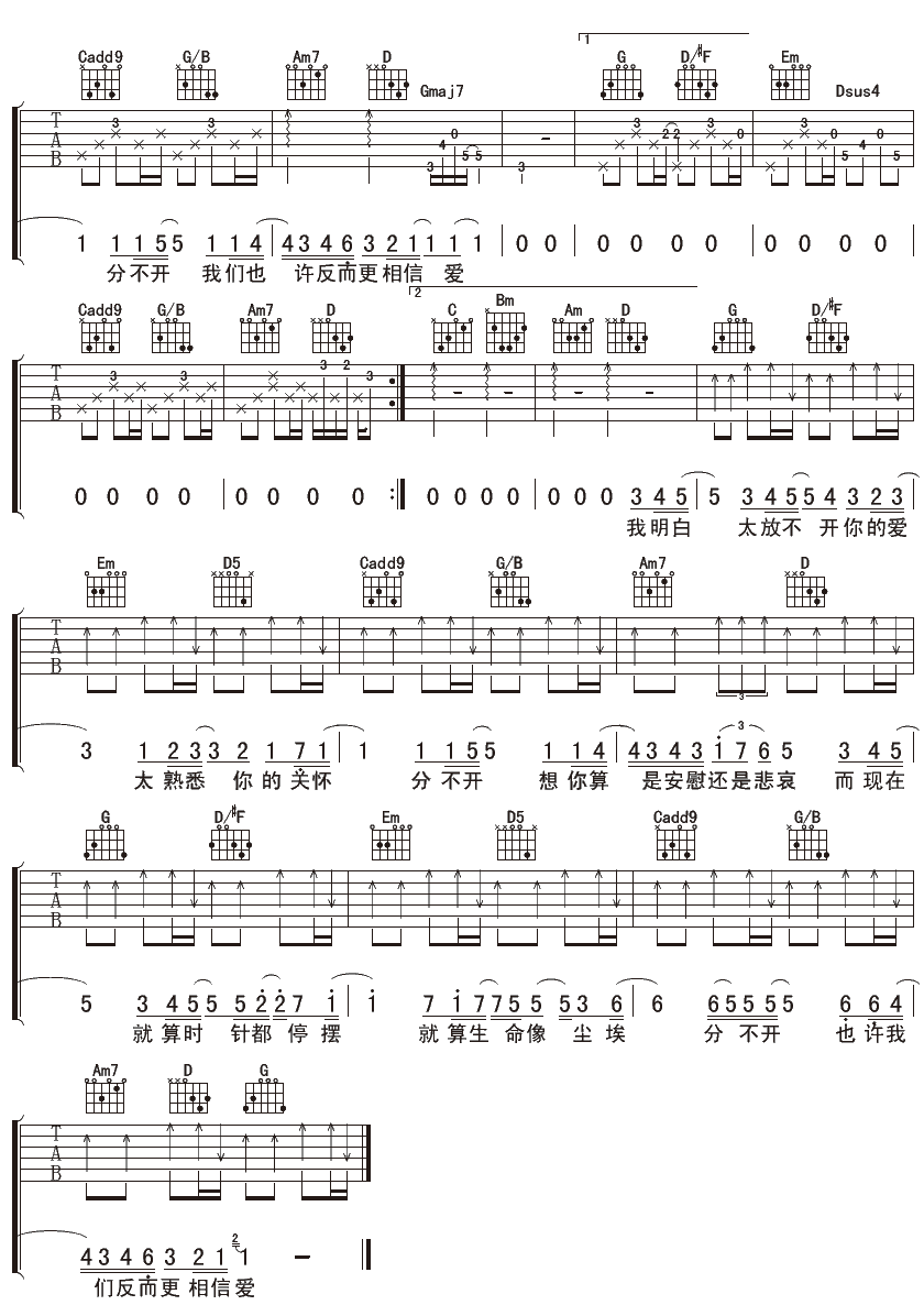 《忽然之间吉他谱》_Tank_G调 图二