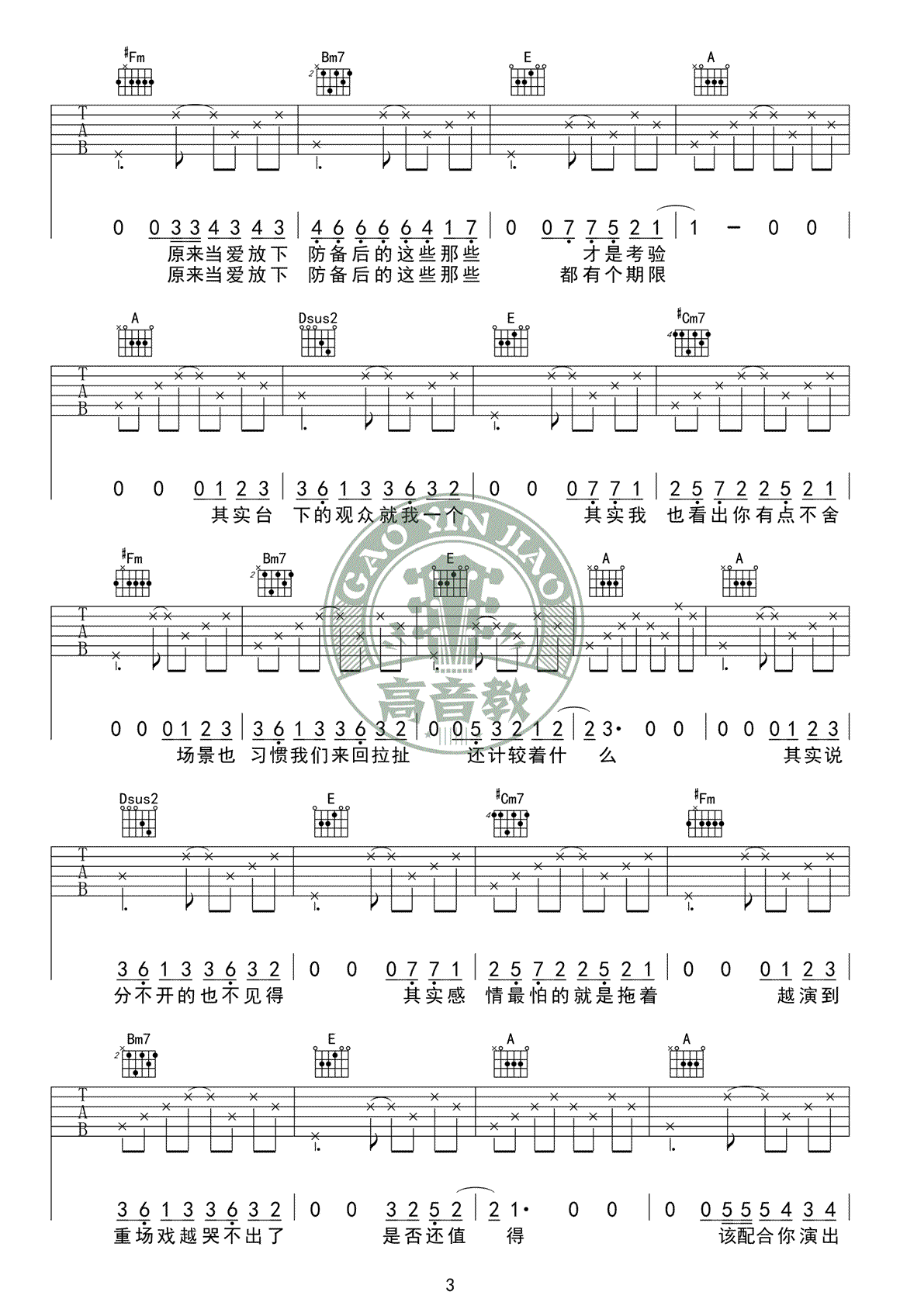 《演员吉他谱》_薛之谦_A调 图三