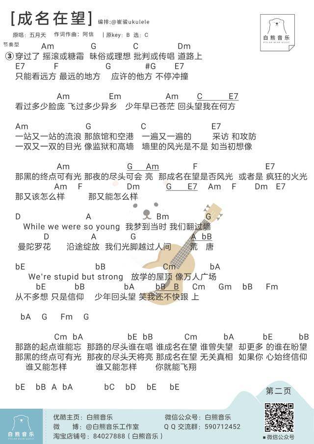 《成名在望吉他谱》_五月天_C调 图一