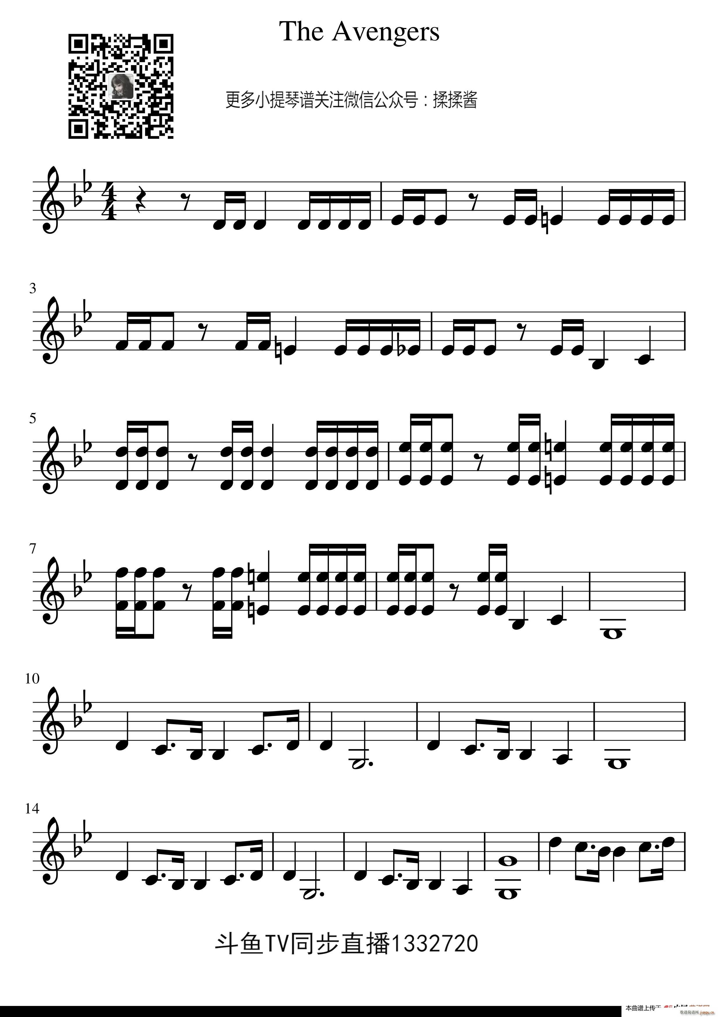 TheAvengers简谱小提琴版,The Avengers 新手独奏曲谱曲子五线谱
